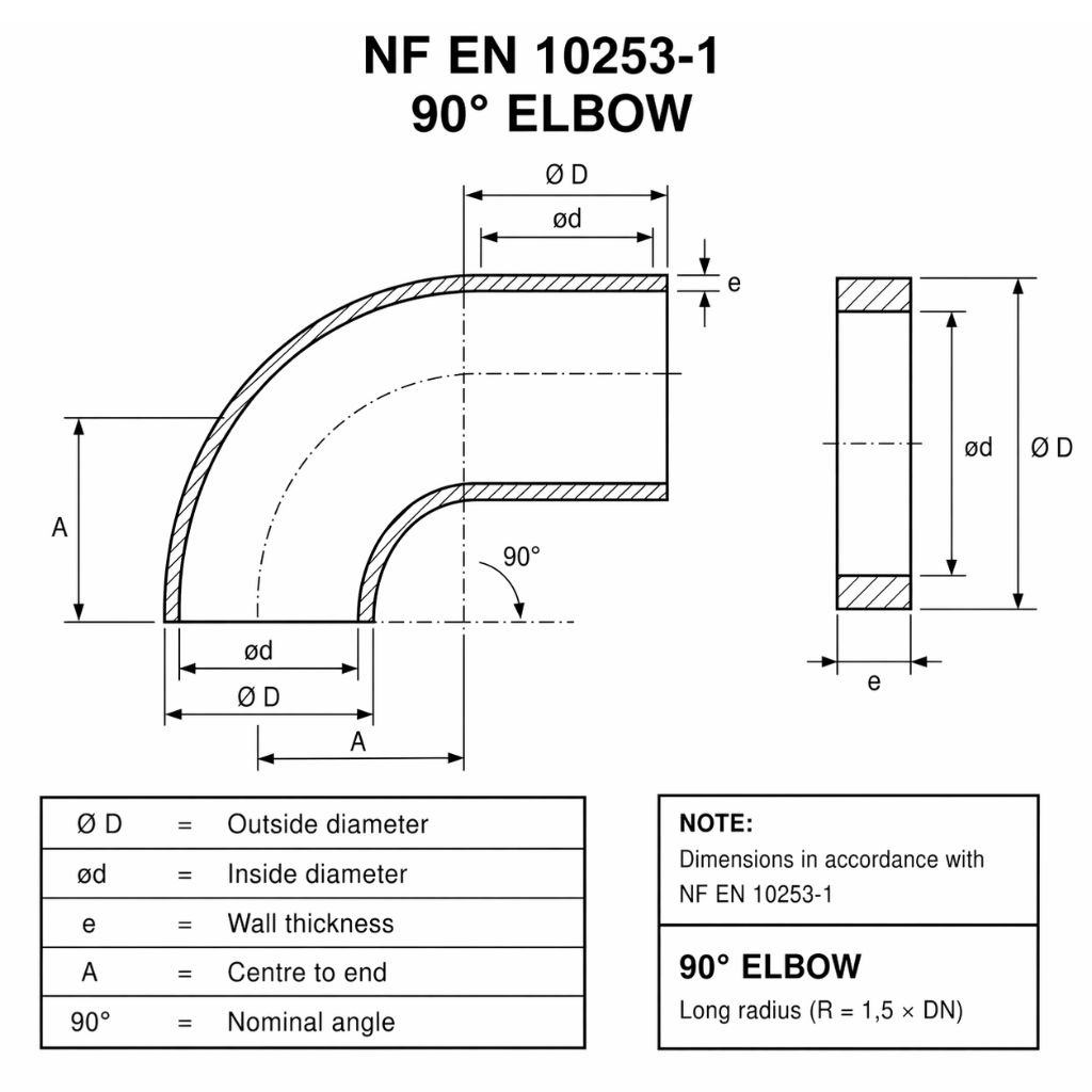 Coude 90° selon NF EN 10253-1