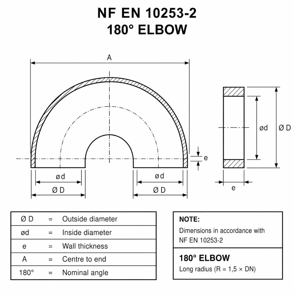 Coude de retour 180° selon NF EN 10253-2